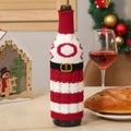 Knitted Christmas wine bottle cover in Santa suit style with red white stripes and belt - Letter O