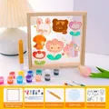 Kids DIY acrylic glass painting kit with wooden frame, paints and cute animal templates - Cartoon Style 15x15cm