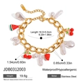 Gold stainless steel bracelet with irregular pearls and cherry watermelon charms - Bracelet