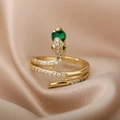 Vintage gold snake ring featuring a pear-cut green gemstone and white zircon accents - Style 11-Pear Green Gem Pave / Gold