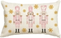 Minimalist beige linen Christmas pillowcase with pink nutcracker and gold snowflake patterns - Style M (Single-sided)