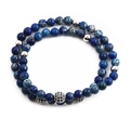 Double-layer set of 6mm imperial stone bracelets with blue beads and zircon pave balls - 6MM Imperial Stone + 6MM Zircon Ball