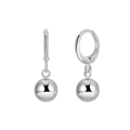 Polished S925 sterling silver hoop earrings with spherical bead drop pendant in silver - Silver Round Bead Pendant (定-APE130-P)
