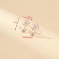 Rose gold floral stud earrings with zircon crystals, sized 2cm height and 1.35cm width - Rose Gold Five-Petal Flower With Leaf