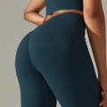Seamless ribbed yoga set in deep teal with high waist and scrunch butt lifting leggings - S / Bottoms / Black Frame Blue Lens Retro