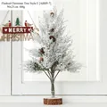 Mini sapin de Noël enneigé de 50cm avec pommes de pin et base en bois naturel - Sapin de Noël Enneigé Style E (50x23cm Pin Enneigé avec Pommes de Pin & Base en Bois)