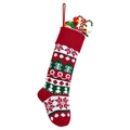 Red and green knitted Christmas stocking with snowflake patterns and a hanging loop - Style 11 (Red Snowflake Jacquard)