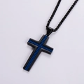 Men's black stainless steel cross necklace with blue checkered pattern on chain - Blue Color Cross Style (With Chain)