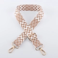 Adjustable brown and white geometric jacquard embroidered bag strap with gold metal hardware - Light Gold Buckle / Camel
