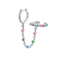 S925 silver ear cuff and hoop chain earring with colorful crystals and zircons - Single Piece / Multicolor/Platinum