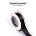 Elegant 2cm wide black satin ribbon with gold edges for luxury gift wrapping and DIY crafts - Ribbon / Black with Gold Edge