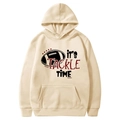 Beige fleece hoodie with Tackle Time football print and front pocket for men and women - Beige-It's Tackle Time