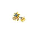 Clou d'oreille étoile dorée avec zircon carré bleu et gemmes avec fermoir boule - Style Étoile Diamant Bleu Doré (24042601-15)