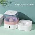 Pink gravity pet water dispenser with transparent tank and white bowl for cats and dogs - Single Waterer (Pink)