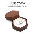 Hexagonal black walnut jewelry box with beige velvet lining and magnetic closure - Single Slot / White (Beige Velvet Lining)