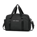 Black large capacity travel bag with Happy Travel print and dry-wet separation feature - Expandable Version / Versatile Black