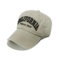Close-up of black CALIFORNIA 1850 embroidery on beige cotton twill baseball cap - M (56-58cm) / Beige