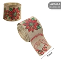 Ruban de Noël en toile de jute avec motifs de poinsettia et texte Merry Christmas 6,3cm - Largeur 6,3 cm Khaki Fleur Rouge Cloche / 2 Mètres