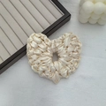 Elegant cream white satin heart scrunchie with woven texture on a white backdrop - Heart / White
