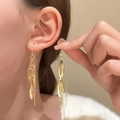 Elegant gold hollow leaf tassel earrings for women with multi-layer botanical design - KC Gold Leaf Style (A-1176)
