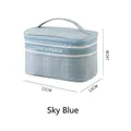 Sky blue toiletry bag with woven texture, dimensions 21x13x14cm and Love & Peace design - Sky Blue (Tweed Style)
