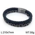 Pulsera multicapa de hombre en cuero trenzado negro y acero bizantino plata vieja - Doble Capa Negro Bruñido (KB149649-KFC)