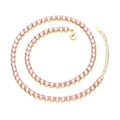 Classic tennis necklace with pink crystals on a gold base and adjustable extension chain - 4mm Gold/Pink Zircon/35cm