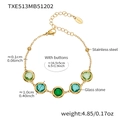 Gold stainless steel bracelet with green glass stones and adjustable chain - Bracelet Only / Gold Green Mix