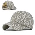 Distressed leopard print ponytail baseball cap with criss-cross elastic straps for women - Adjustable / Light Brown Leopard