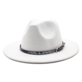 Classic white wide brim wool fedora hat with a bicolor woven belt and metal buckle - M (56-58cm) / White