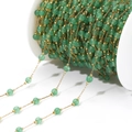 DIY gold plated stainless steel chain with green round gemstone beads on white spool - 0.8mm Gold Chain 4.5mm Green Round Beads