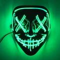 Masque LED d'Halloween avec fil EL vert, yeux en X et motif de bouche cousue - vert foncé