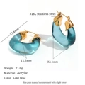 Lake blue thick acrylic U-shaped earrings with 18K gold-plated stainless steel clasp - Chunky Acrylic U-Shaped Hoop Earrings - Green