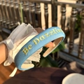 Sky blue padded headband with yellow Be Dazzling embroidery and stylish texture - Blue High-Top Headband with Yellow Letters Embroidery