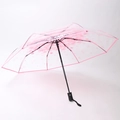 Compact folding umbrella with transparent canopy featuring pink cherry blossom pattern - Automatic Sakura Pink