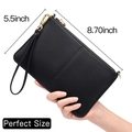 Women's black pebbled leather wristlet clutch with gold hardware and 8.7-inch length - Midnight Black
