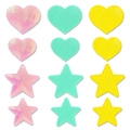 Sequin heart and star patches in pink, mint green and yellow for DIY apparel decoration - New Color Heart and Star Large and Small Sizes Set