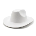 Classic white felt wide brim western cowboy hat with a stylish 8cm curled edge fedora - M (56-58cm) / White