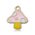 Pink and yellow enamel mushroom charm with white dots and gold plated metal loop - Pink
