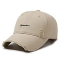 Beige washed cotton baseball cap with distressed rip details and black Narason embroidery - Adjustable / Beige