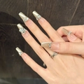 Uñas postizas brillantes cat eye en forma de ataúd con detalles de cristal de lujo - XS / 2513-Ataúd Extra Largo