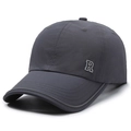 Breathable summer baseball cap in charcoal grey with metallic R logo for outdoor sun protection - Adjustable / Dark Gray