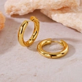 Minimalist gold-plated thick hoop earrings with high-polish finish on natural stone base - 4.0 Gold Color Inner Diameter 16mm