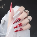 Unghie finte natalizie con fiocchi di neve rossi, trama scozzese e glitter argento - Stile con Colla (CBLCY-27)