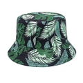 Detailed view of tropical plant print and reinforced stitching on dark bucket hat - M(56-58cm) / Black
