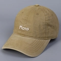 Close-up of vintage khaki washed cotton baseball cap with 3D More letter embroidery - M (56-58cm) / Camel