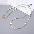 Handmade beaded crossbody phone strap with green square beads and white heart charm - K3197 6 Pearl Hearts Crossbody Green