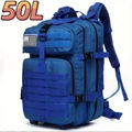 Blue 50L tactical camouflage backpack with MOLLE system and waterproof fabric for hiking - One Size / Dark Blue
