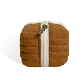 Square quilted fabric storage pouch in mustard yellow with a beige zipper closure - Earthy Yellow