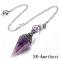 Polished amethyst crystal pendulum with vintage silver-plated flower cap and silver chain - Amethyst Ancient Silver